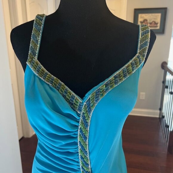 NWT Xcite Formal Dress Sleeveless Jersey Blue Fabric Size 14 - Picture 6 of 9